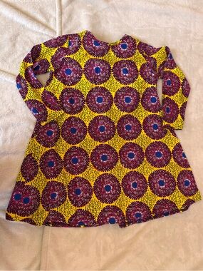 Grass-Fields African Shop Girls Yellow & Purple Printed Long-Sleeve Dress size 9